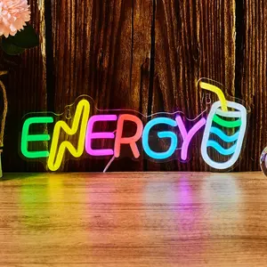 Energy Letter Lightning Neon Light, USB Powered, Flashing Energy Sign, Decorative Lighting Accessory, Ideal for Home & Office Use, Compact Size