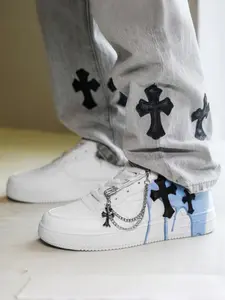 1 Pair Men's Skate Shoes Sneaker | Chain Detail | Cross | Street Style | Edgy | Stylish | Breathable | Shock Absorbing | Non-Slip | Ideal for Everyday Use, Street Style, Casual Hangouts & Edgy Outfits
