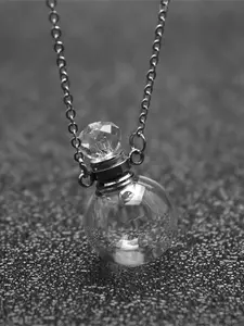 Multicolor Hollow Glass Ball DIY Wish Bottle Perfume Pendant with Stainless Steel Necklace, Trendy Jewelry, Drop Necklaces, Perfect for Daily Wear by Women