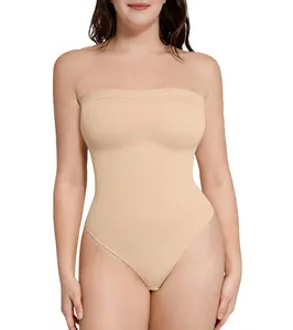 FeelinGirl Strapless Bodysuit for Women Removable  Tummy Control Seamless Thong Tops Fabric Fit Lady Womenswear Underwear Comfortable Sleeveless