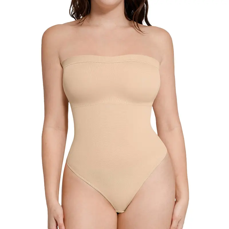 FeelinGirl Strapless Bodysuit for Women Removable Seamless Thong Tops Fabric Fit Lady Womenswear Underwear Comfortable Sleeveless