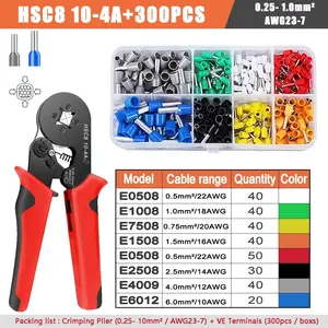 300/400/700/800/1200/1250/1300/1900/2000pcs Tubular Terminals with HSC8 10-4A Pliers Assortment for Electrical Connection