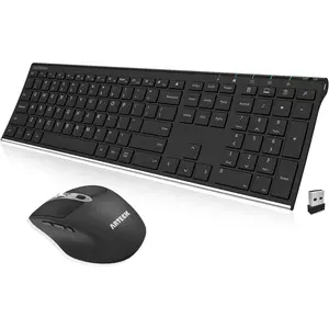 2.4G Wireless Keyboard and Mouse Combo Stainless Steel Full Size Ergonomic Mouse Side Buttons Rechargeable for Windows 11 10 8 7 PC Laptop