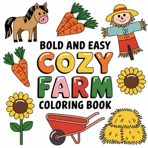Cozy Farm Coloring Book Bold and Easy: 50 Coloring Pages for Adults and Teens With Cute Farm Animals, Cozy Farm Scenes & Stress Relief, Paperback