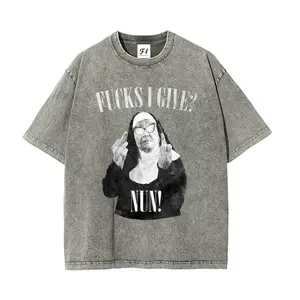 Fcks I Give？Nun Oversize Unisex Washed T-Shirt for Women and Men's Unisex Fit Batik Cotton Oversize Streetwear Menswear  Super Soft Pre-Shrunk