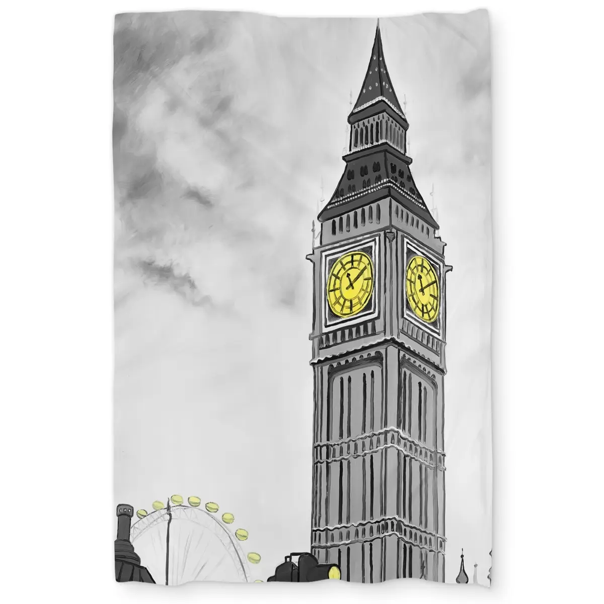 Begin Home Decor C1DCTXLWMPIZDH Twin Extra Long Outline of Big Ben in London - Gray Places Duvet Cover