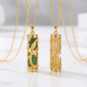 2PCS Phoenix Jade Pendant Necklace Set – 18K Gold Plated Jewelry, Elegant Couple Necklace Gift for Women & Men, Vintage Style Fashion Accessory
