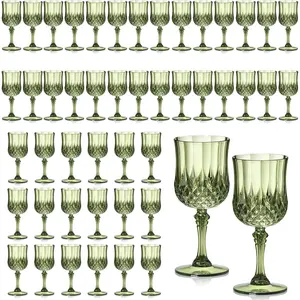 48 count 7oz Plastic   Glasses Drinking Glasses Unbreakable Wedding Glassware  Water Goblets  Drinkware  Champagne Flutes (48, Dark Green)