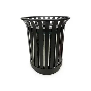 Outdoor metal slatted trash receptaclewaste receptaclecommercial trash canszone round garbage binsquare hotel street patio indoor metal stan large black