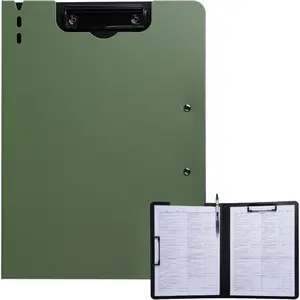 Clipboard Folder, A4 Foldable Clipboard With Horizontal and Vertical Double Metal Clips, 360 Degree Foldable Binder Clipboard With Pen Holder, File Cover Work Folder Clipboard, Green