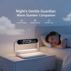 Bedside Lamps with Wireless Charger, Bedside Table Lamp with Time Display, Bedroom Lamp with Clock, Dimmable & 3 Color,  for Heavy Sleepers, Bedroom & Gifts Deco,White#Mother's Day Gift