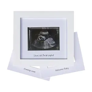 Baby Sonogram Photo Frame - Ultrasound Picture Frame for Expecting Parents, Baby Showers, Gender Reveal Parties, Nursery Decor (Silver Text, White)