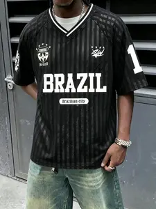 Retro football jerseys, Y2K men's streetwear, 90s hip-hop striped sportswear, men's casual streetwear tops, must-have for summer streetwear # Men's streetwear # Streetwear # Retro jerseys