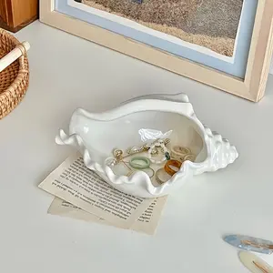 Ceramic Conch Shell Jewelry Storage Tray, Artistic Home Decor Ornament, Entryway Key Holder Plate, Stylish Living Room Accessory, Jewelry Box