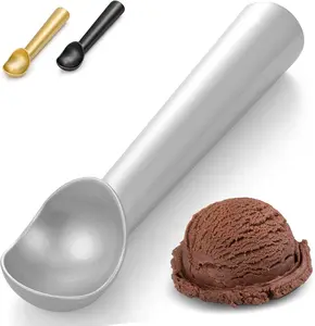 7 Inch Ice Cream Scoop - One-Piece Nonstick Aluminum Ice Cream Scooper - Professional Metal Ice Cream Spoon - Durable Easy to Use & Clean - Lightweight Cookie Spoon - Silver