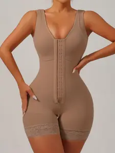 1 Count Women's Solid Color Body Shapewear, Fajas, Underwear, Butt Lifting And Tummy Control with Zipper Crotch, Full Body Shaper, V Neck Body Shaperwear Jumpsuit with Adjustable Hooks, Girdle Belly Breathable Comfort Daily Wear
