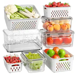 Fruit and Vegetable Organizer, 4-pack Double DrainerFruit & Vegetable Storage Box,,Kitchen Accessories Storage Organizer, Household Essentials Durable