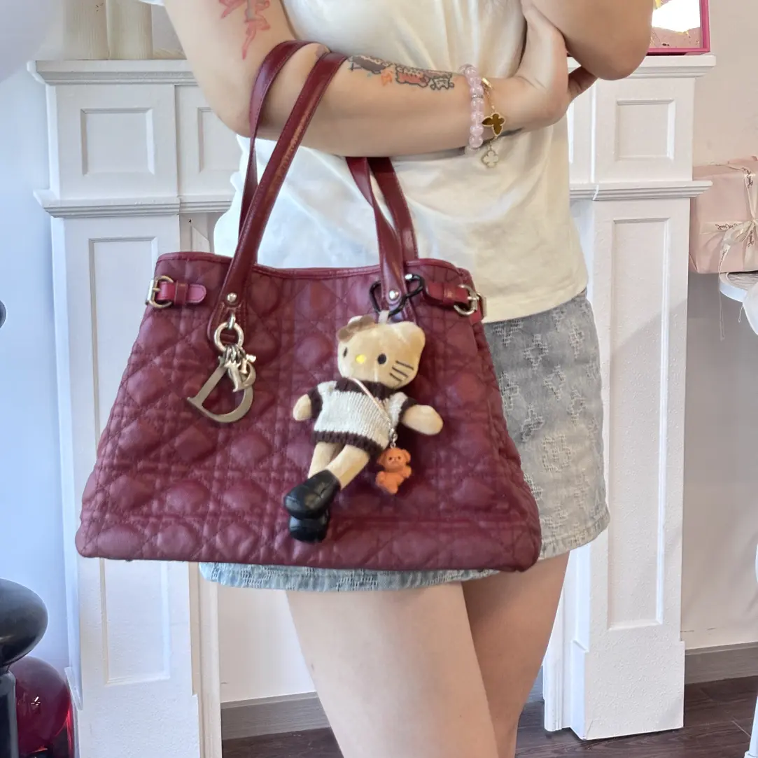 Pre-owned Dior Burgundy Red Cannage Quilted Tote Luxury Bag | 87024