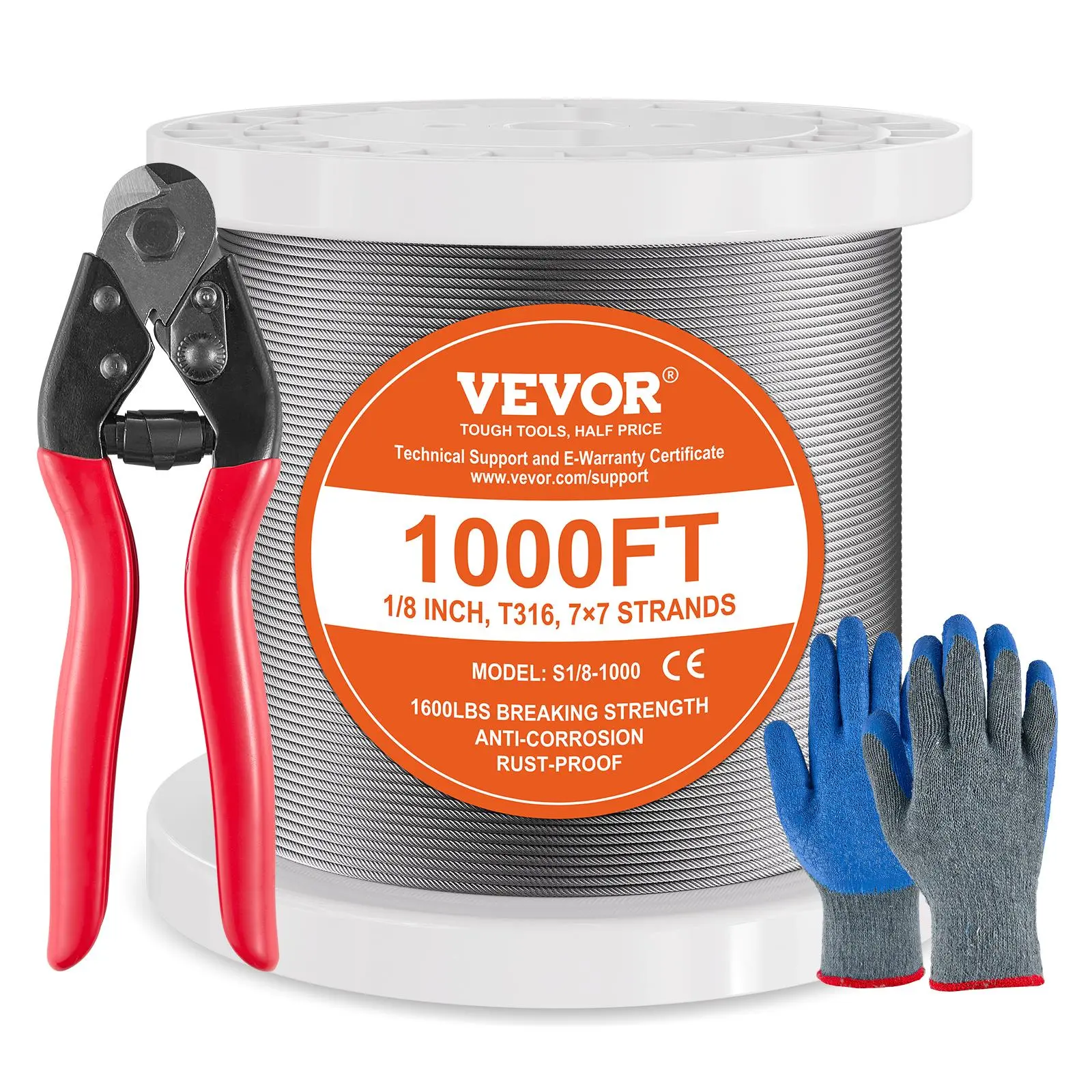 【Summerfinds】VEVOR Heavy Duty T316 Stainless Steel Cable1/8" 7x7 Steel Wire Rope1000 ft Cable Railing for, High Tensile Wire, Weather Resistant Rope