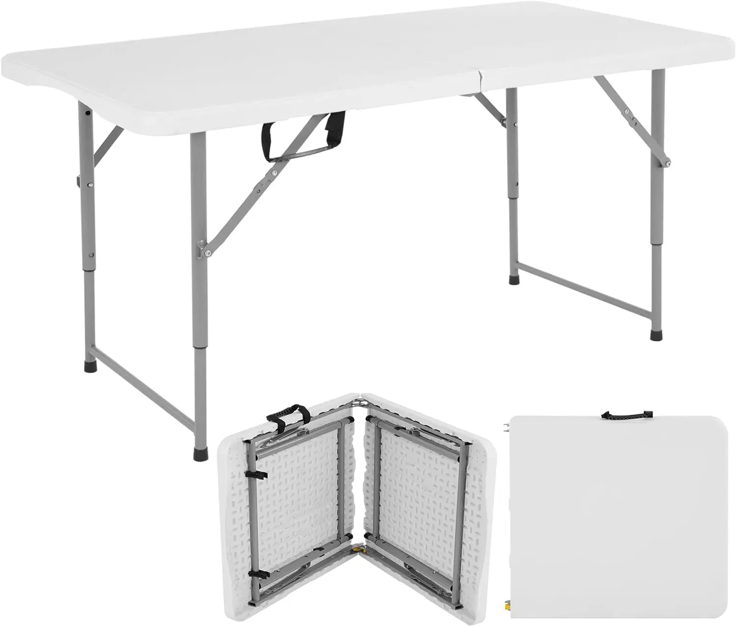4 FT Heavy-Duty Plastic Adjustable Folding Utility Table with Carrying Handle, Outdoor Table for Garden Party, Camping, Home Supplies, Adjustable Folding Table