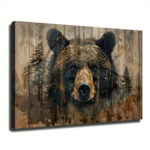 Forest bear portrait canvas wall art, wildlife painting print, country cottage wall decor, wilderness poster ready to hang gift Ornaments Decoration Photo Room