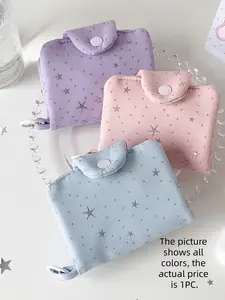 Girl Fabric Silver Color Star Button Zero Wallet, Daily Versatile Small Wallet, Bus Card Meal Card Storage Bag