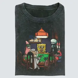Vintage SpongeBob Playing poker CrewNeck T-shirt, Funny Graphic Tee Gift For Boyfriend Menswear Top Streetwear Unisex Casual Style & 2000s Streetwear tshirt ,100% Premium Cotton 230gsm ,Inspired graphic tees men gifts outfit men dailywear Menswear