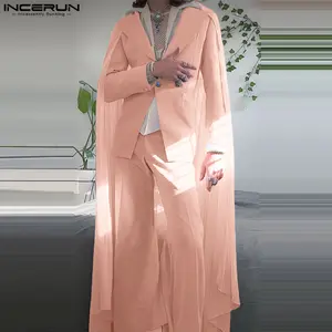 INCERUN Men's 1-Piece Fitted Polyester Aesthetic Suit Jacket - Long-Sleeve Mesh Shawl Style Men's Clothes, Soft Lightweight Elegant, Ideal for Nightclub, Fall Outfits