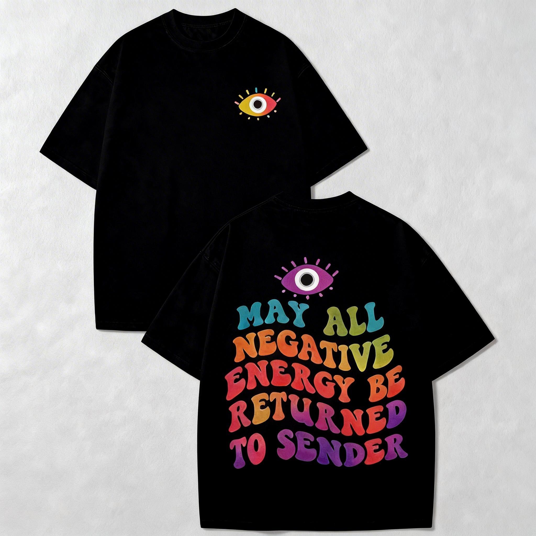 Evil Eye Energy Shield T-Shirt, TikTok Shop Black Friday Holiday Gift for Men and Women, Matching Couple Set, Washed Short Sleeve Loose Soft 100% Cotton Streetwear, Unisex Casual Clothing