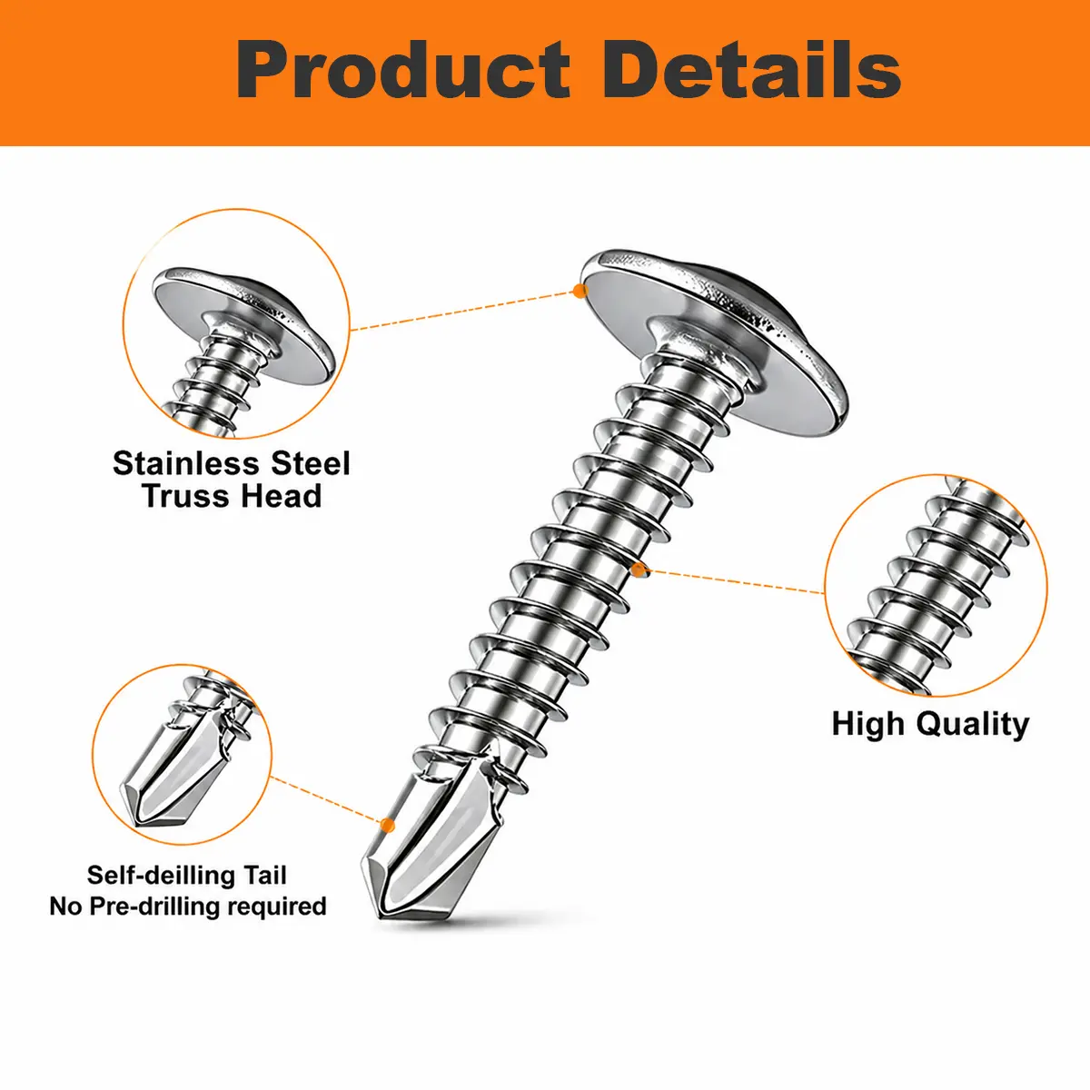 200-Piece Industrial Carbon Steel Self-Drilling Tek Screws Kit - Heavy-Duty Truss Head Fasteners for Drywall, Construction, Factory Maintenance, No-Drill Metal Work & DIY Projects