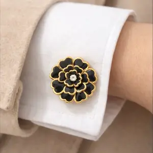 Floral Button Cover Cufflinks – Gold Flower Enamel – Decorative Shirt Button Cover – Vintage Style Cufflinks – Elegant Gift