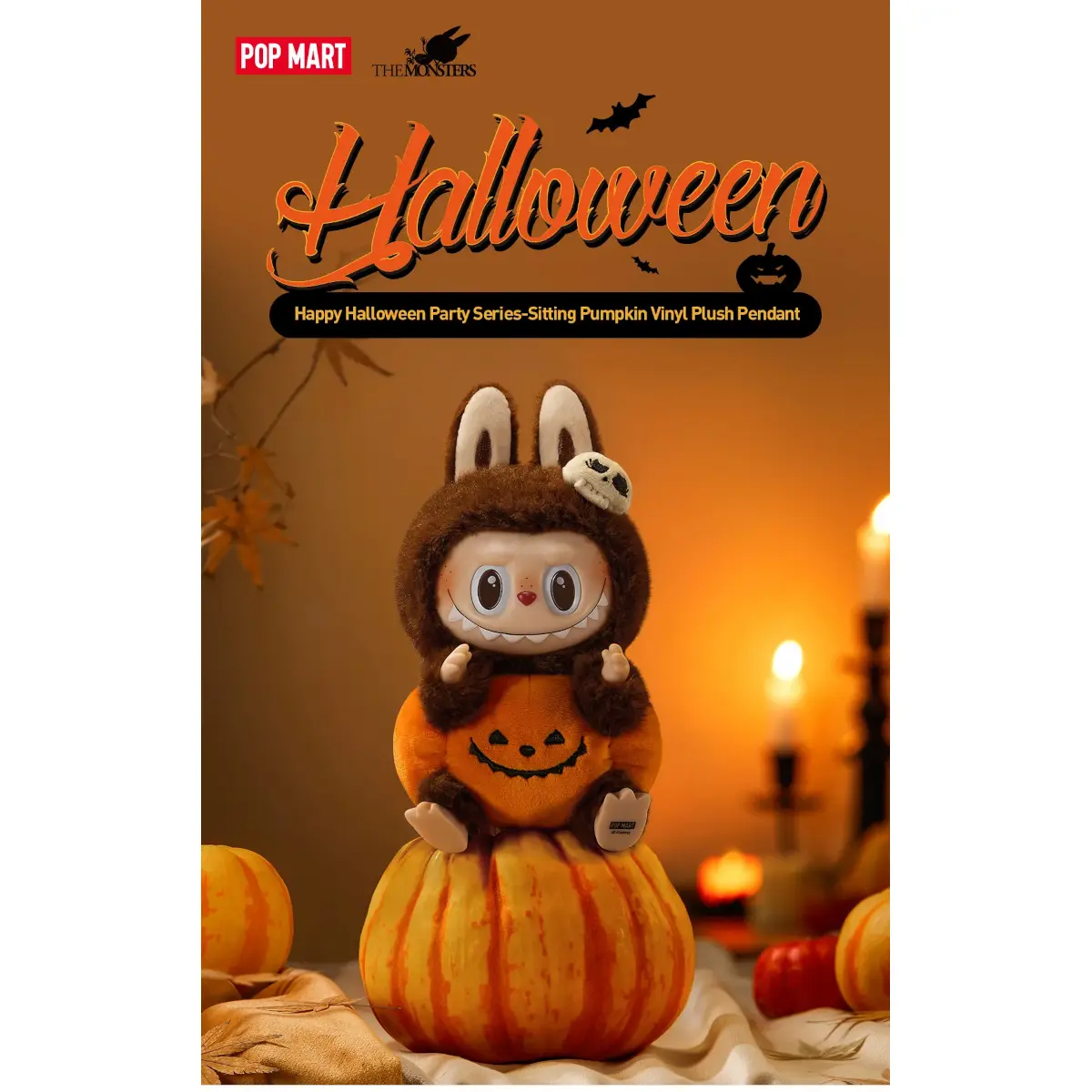 THE MONSTERS - Labubu - Happy Halloween Sitting Pumpkin Vinyl Plush Pendant