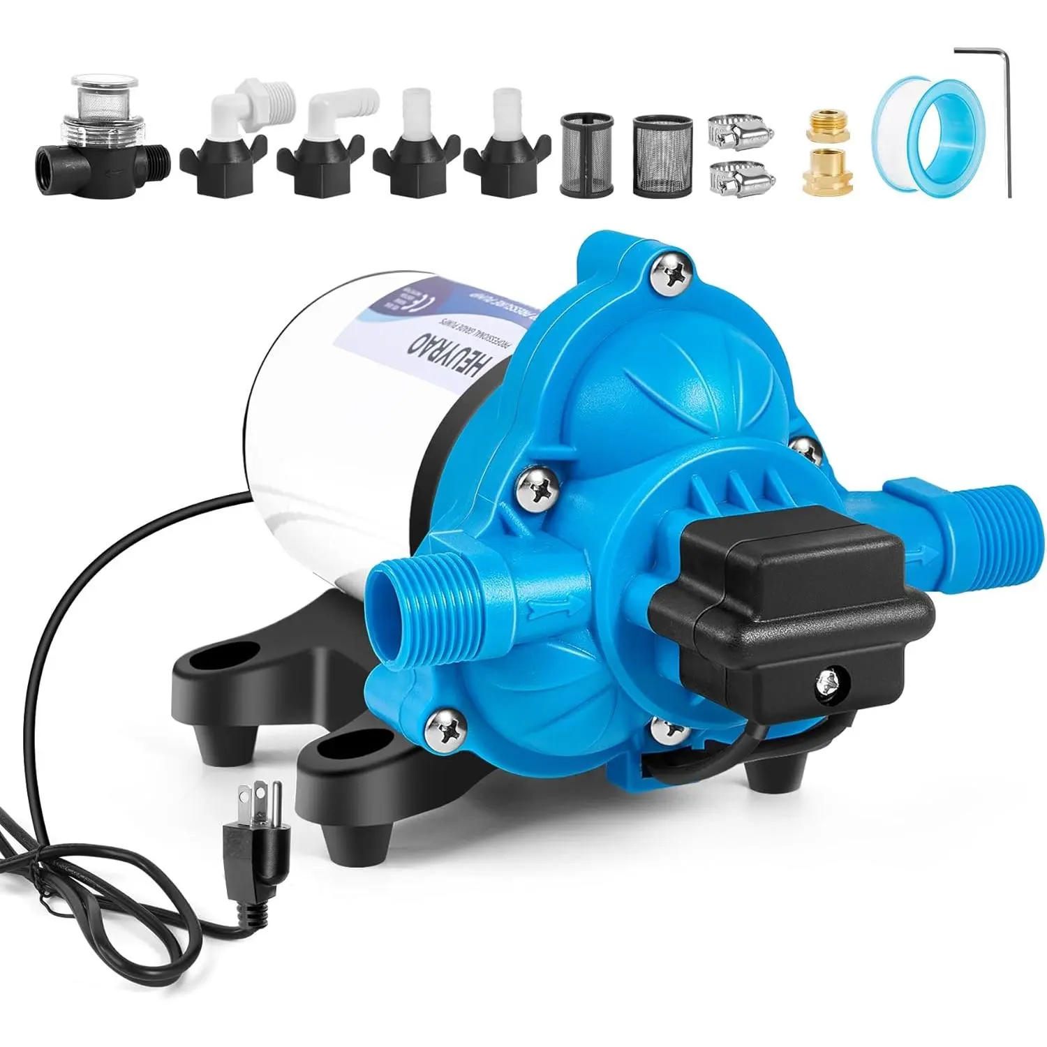 Water  Diaphragm Pump 110V AC 4.0GPM 45PSI,3 Chamber Self Priming Water Booster Pump with Power Plug,Fittings Strainer for Kitchen,Bathroom,RV Marine,Camper,Garden,Travel Traile