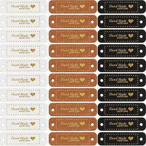 30 Pcs Leather Tags for Crochet Items PU Leather Labels Handmade Items Crochet Tags for Handmade Knit Accessories with Holes DIY Crafts Sewing Knitting(Brown, Black, White)