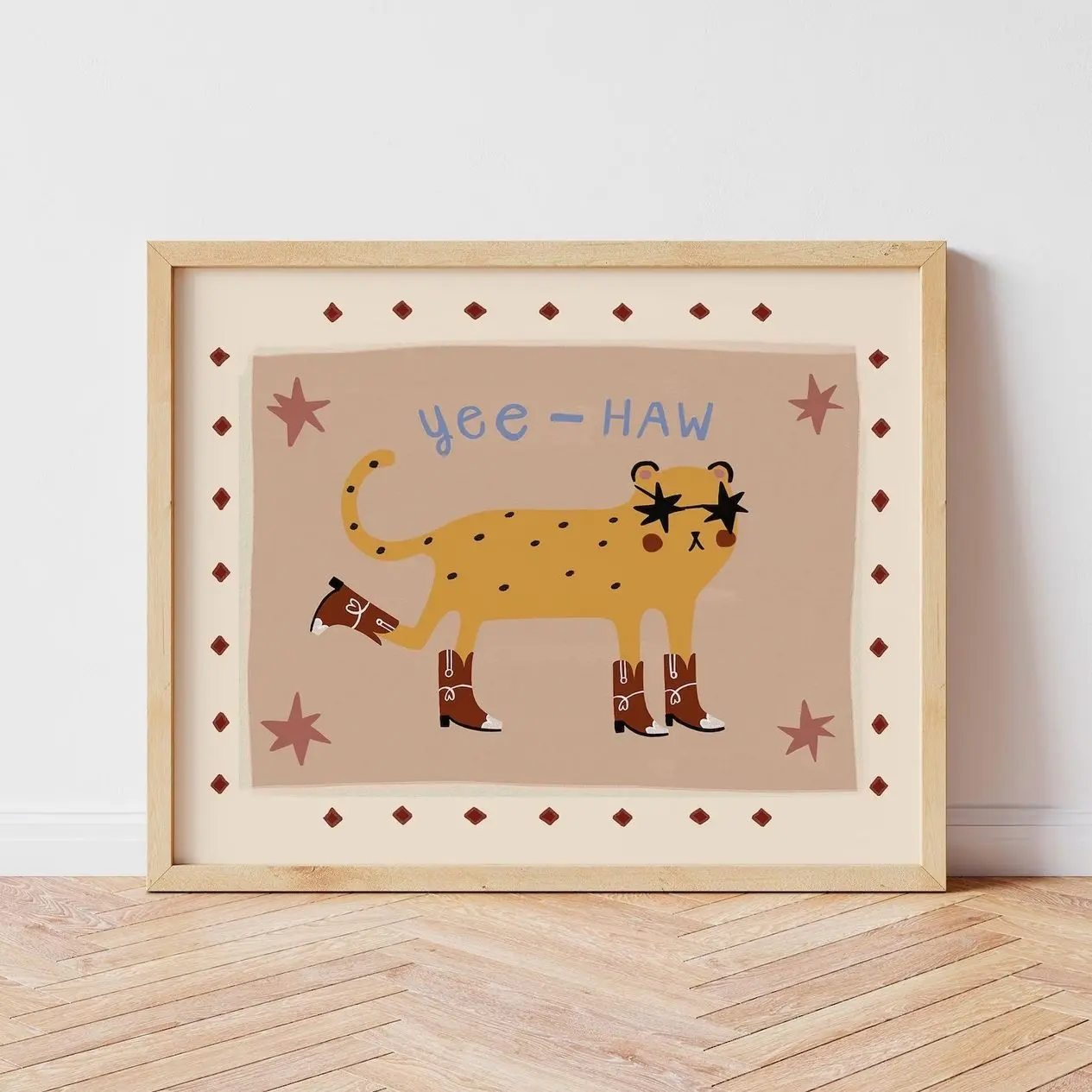 Cowboy Cheetah Wall Art, Animal Illustration Print, Eclectic Nursery Decor F