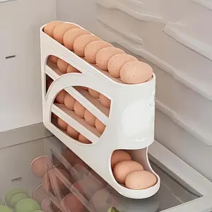4-Tier Rolling Egg Rack, Egg Organizer, Egg Holder – Space-Saving Side Door Design, Can Hold 30 Eggs, Smooth, Glossy Surface, Convenient Handles | Suitable for kitchen and refrigerator storage | Modern Kitchen Accessories | Durable Plastic Material