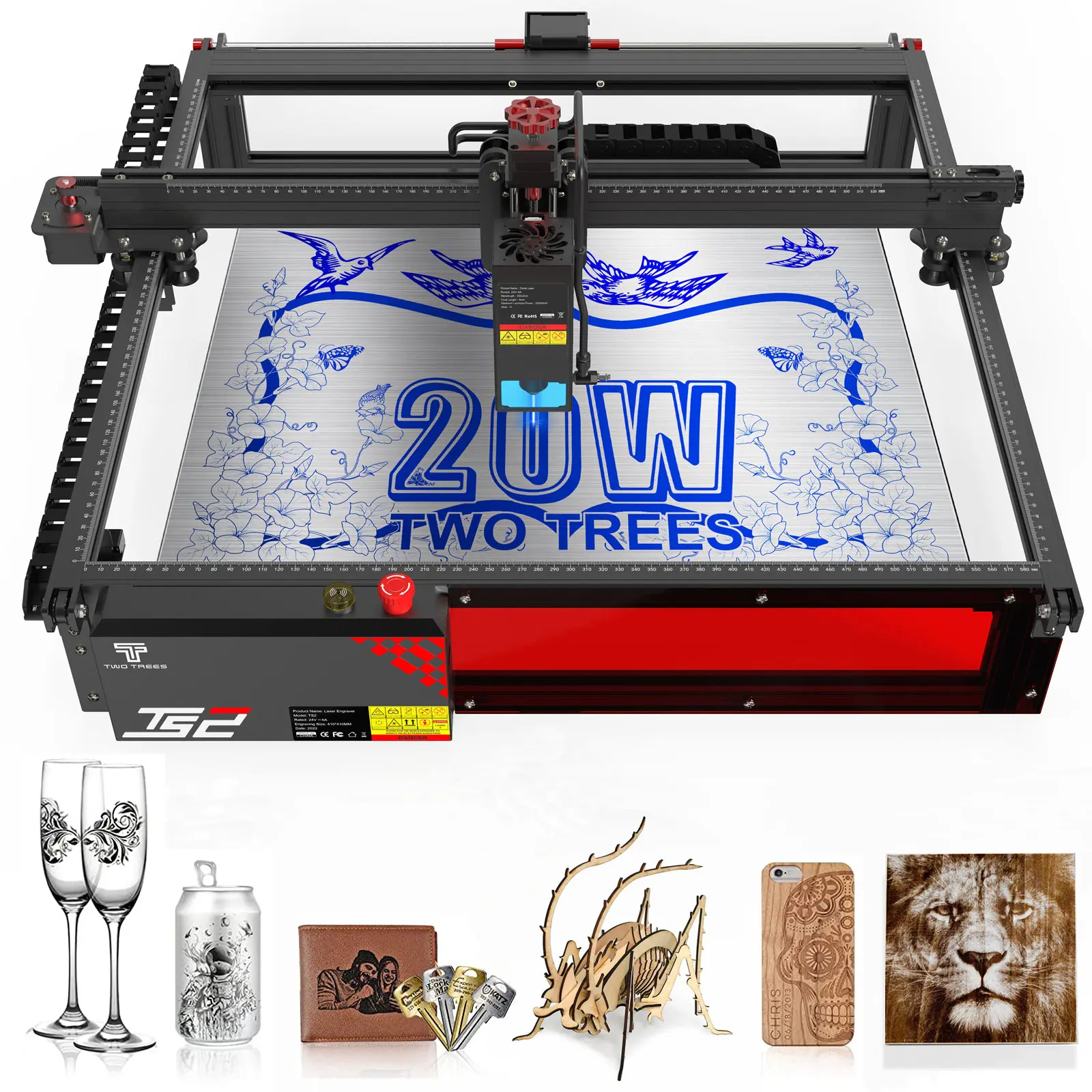Engraving Machine, TS2-20W high power laser cutting machine, can cut 20mm wood and 30mm plywood, 0.01mm high precision, with engraving machine air pump and honeycomb plate, built-in WiFi and Wireless, Suitable for engraving wood, metal