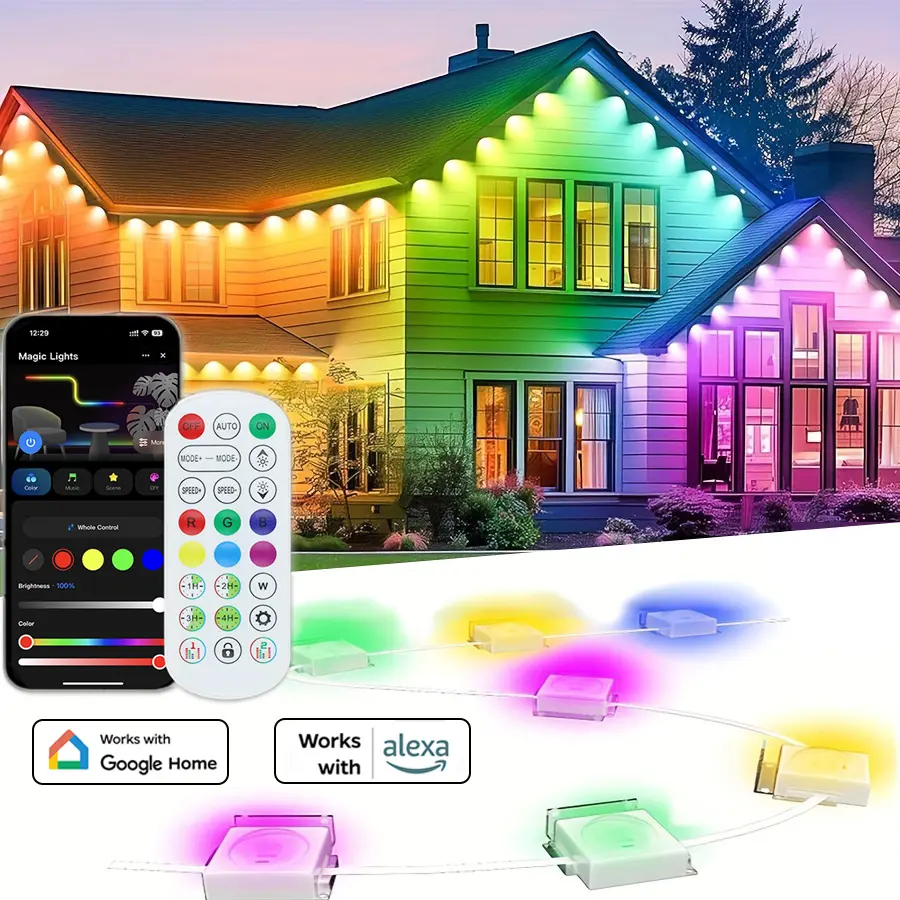 IP67 Waterproof Permanent Outdoor Lights, RGB Eave Decor Lights | L-Type Fixed Design, Music Sync TUYA Control, Lawn Backyard Holiday Ambient Lighting, Bluetooth, Pathway Lights