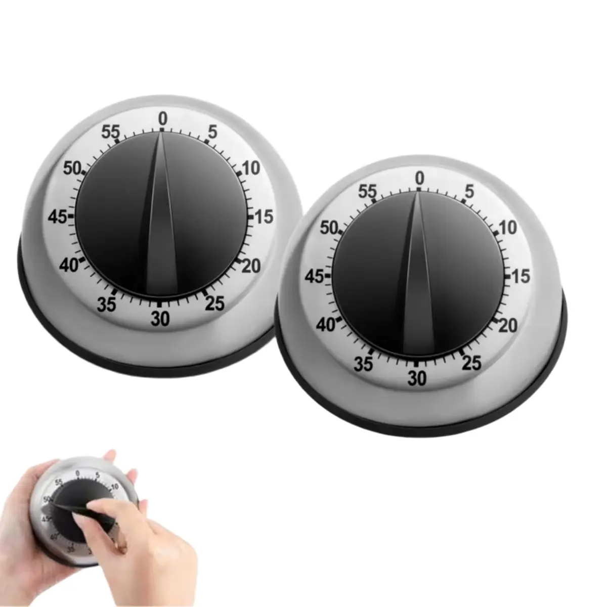 2-Pack Magnetic Mechanical Counter Timers, Stainless Steel Kitchen Utensils - Circular Dial, No Batteries, Loud Alarm, Wall/Countertop Mountable for Kitchen Tasks, School Projects, Magnetic Kitchen Timers, Mechanical Counter Kitchen Timers