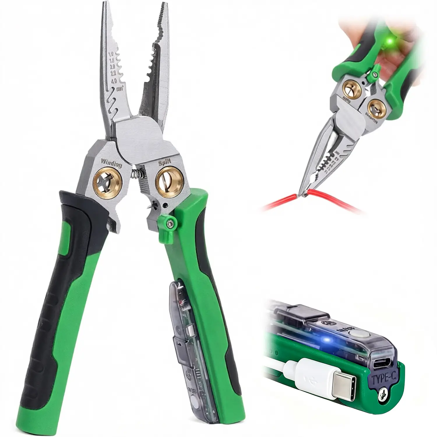8 in 1 Wire Stripper Twister for Cutting and Pulling Wires, Cable Scissors, Voltage Tester Pliers, 12V to 250V Live,Null, Hot Wire Judgment AC DC, Audible and Flashing LED Alarms