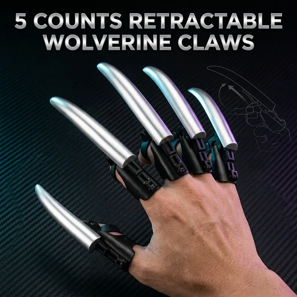 1 Set Mechanical Retractable Wolf Claw, 5-Claw Design Realistic 3D Halloween Wolf Claw Glove, Cosplay Costume Prop for Party Decoration