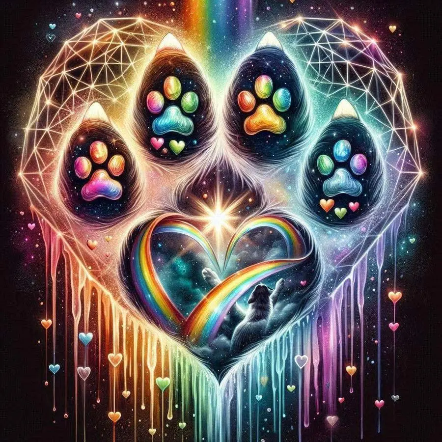 5D DIY Full Drill Round Diamond Painting - Diamond Art Kit Heart Paw Print Mosaic Canvas DIY Wall Art, Home Wall Décor, Suitable for Halloween, Christmas, Birthday and Anniversary Gifts, DIY Kits