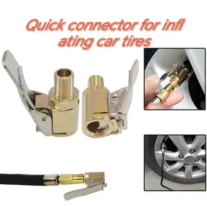 Tire Air Chuck with Clip Adapter, Brass Locking Tire InflatorHose Adapter, Car Tire Inflator Nozzle Connector for VehicleAutomotive Tire lnflator