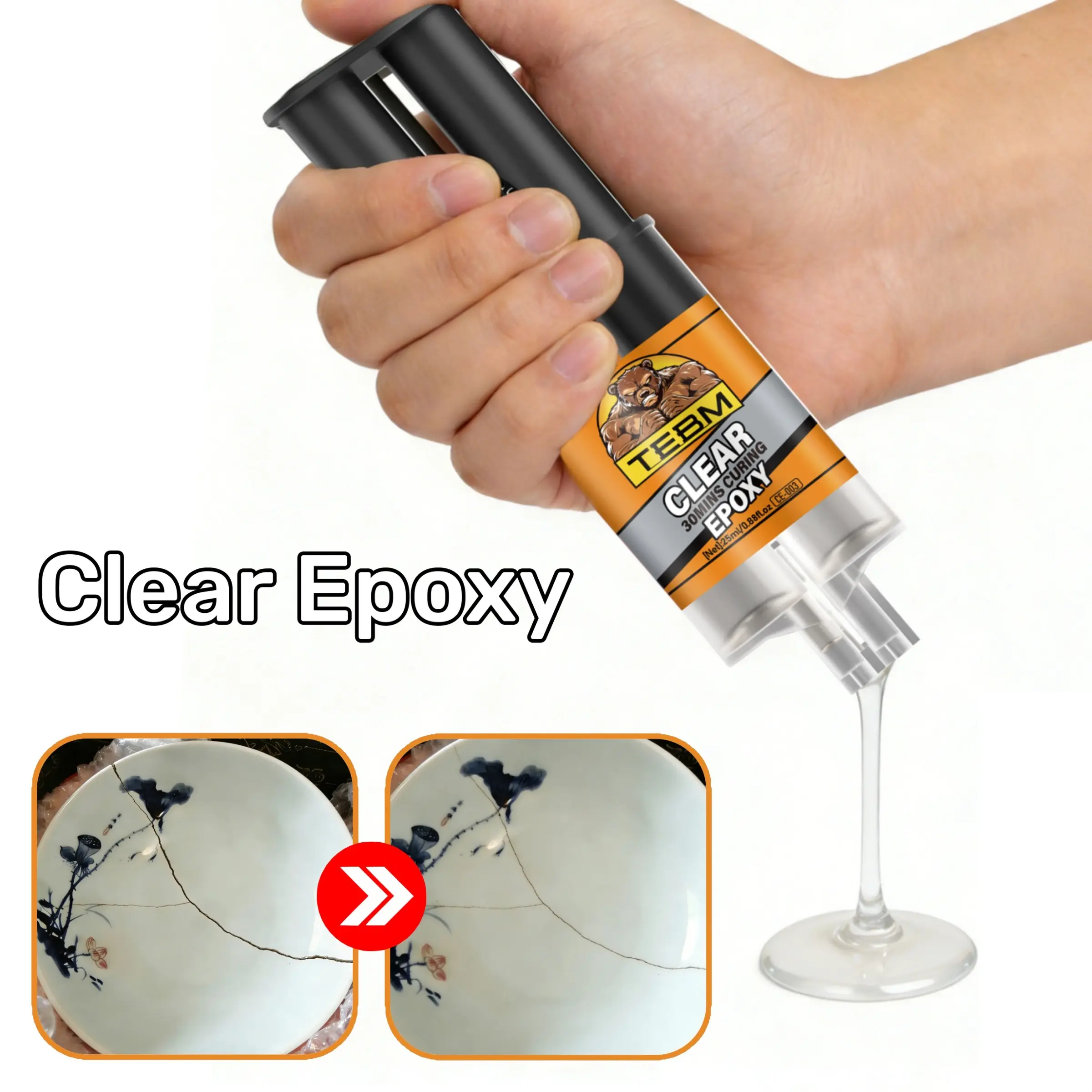 Epoxy Resin Adhesive, Transparent Color, Waterproof Durable, Long Lasting Adhesive, Fast Dry, Quick Dry Adhesive, Super Strong Adhesion, Ideal for RV/ Home/ Boat/ Metal/ Plastic/ Glass/ Ceramic/ DIY Crafts/ Wood Joinery, 25ML+tool