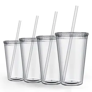 Clear 16oz Double Wall Plastic Acrylic Tumbler