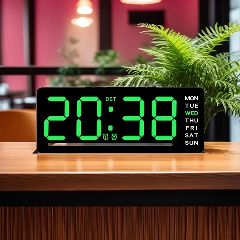 USB Powered Digital Alarm Clock Temperature Date Week Display Dual Alarm Night Mode DST Snooze Table Clock 2 Display Mode 12/24H 5 Levels Brightness Adjustment Electronic LED Clock for Bedroom Living Room USB Powered Clocks