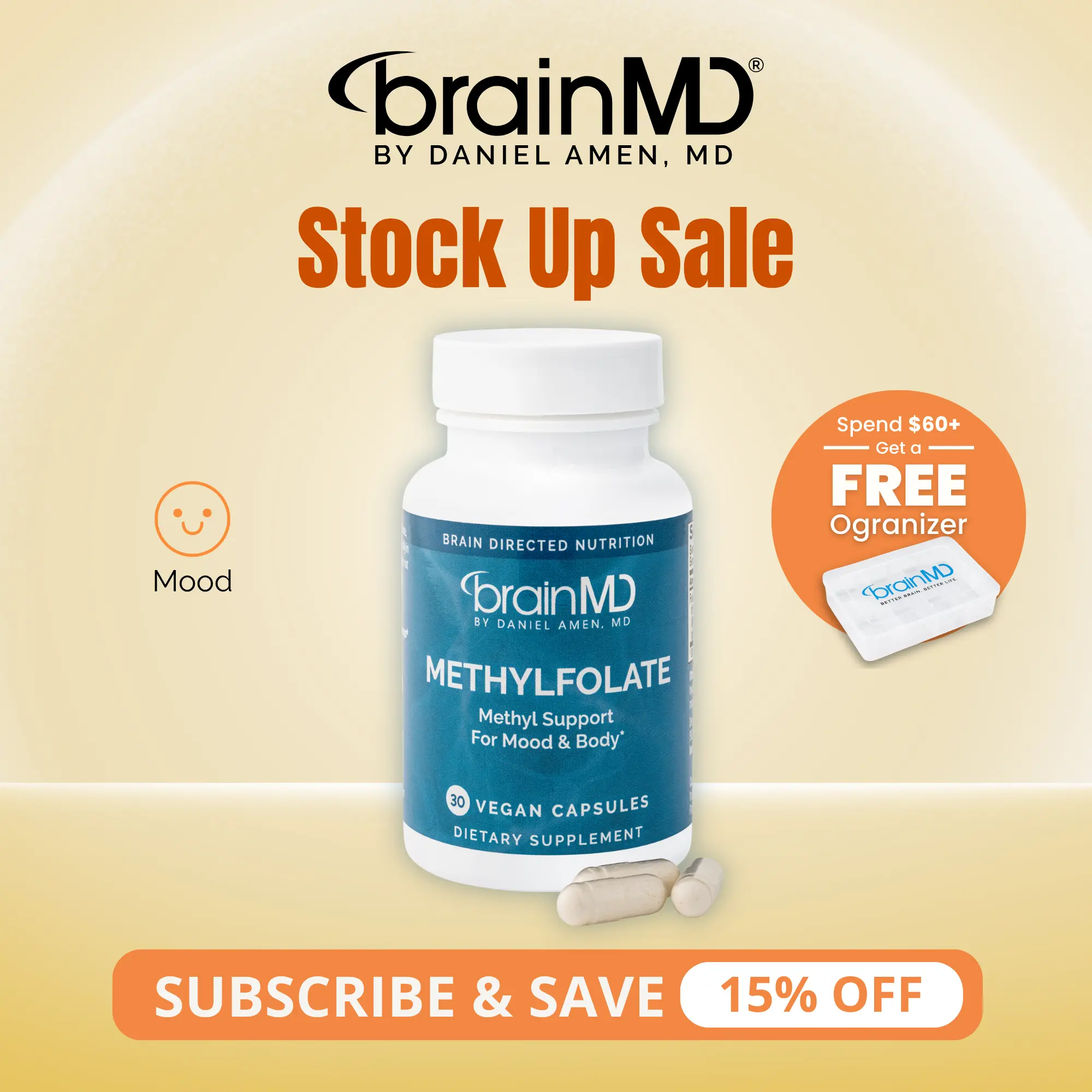 MethylFolate | BrainMD | 30 Capsules | Mood & Cognitive Support | Heart Health & Prenatal Wellness | Active L-Methylfolate 5000mcg