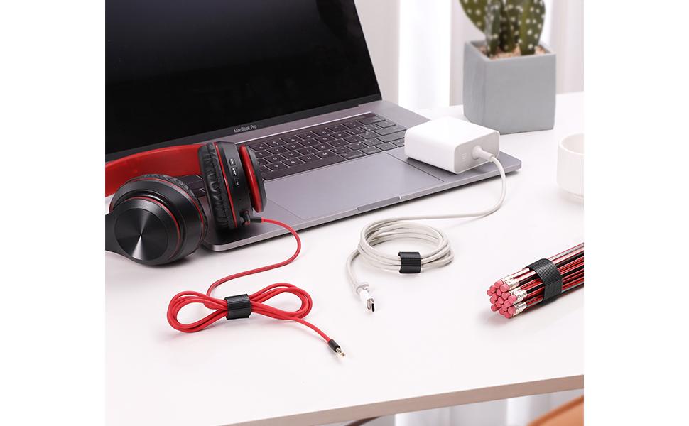 100 PCS 8 Inches Reusable Cable Ties | Adjustable Cord Wraps, Cable Straps | Hook & Loop Cord Organizer, Cable Management