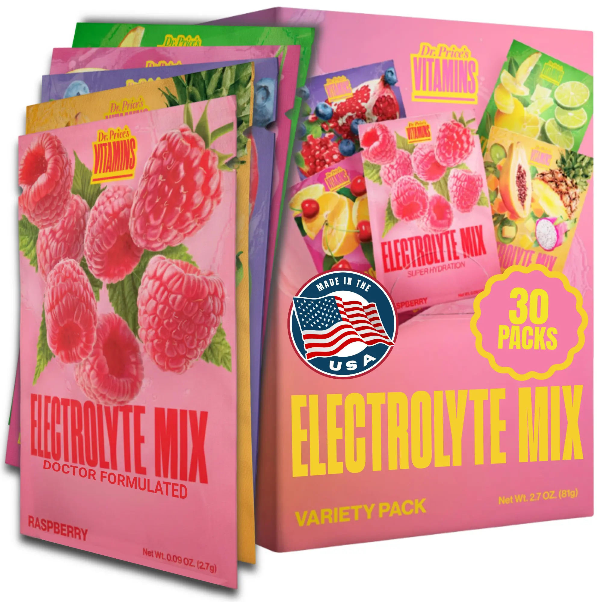 Dr. Price's Electrolytes Powder – Variety Pack - 30 Assorted Packs, Hydration Drink Mix, Keto, Vegan, Gluten-Free