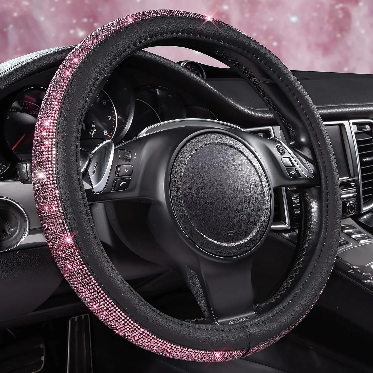 Pink Diamond on Velvet Steering Wheel Cover